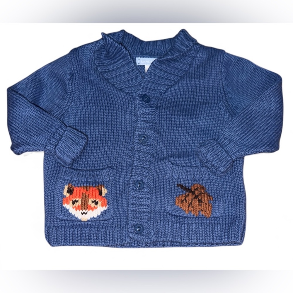 Lands' End Blue Knit sweater Cardigan 3-6 months Fox